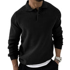 Men's textured knitted jumper with polo collar, buttons and long sleeves