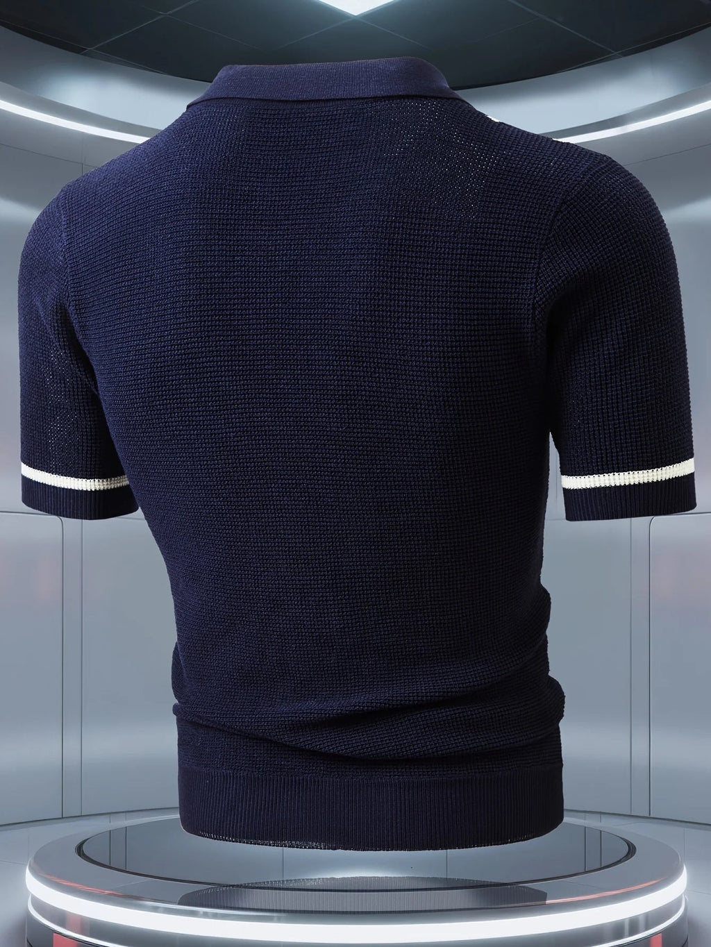 Men's striped knitted polo shirt with short sleeves and buttons