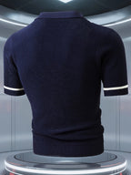 Men's striped knitted polo shirt with short sleeves and buttons