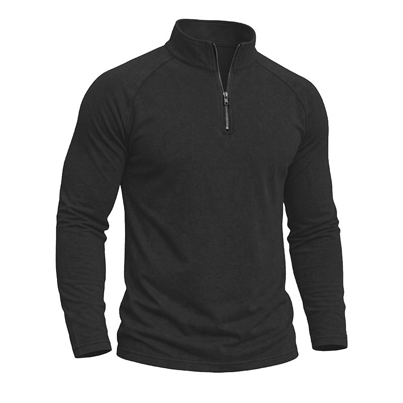 Men's long-sleeve quarter-zip sweatshirt with mock neck and washed texture