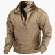 Men's plain fleece pullover sweater with high collar and quarter-zip fastening