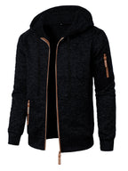 Men's hooded jacquard knit cardigan with full zip and zipped pockets