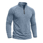 Men's long-sleeve quarter-zip sweatshirt with mock neck and washed texture
