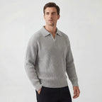 Men's ribbed collared sweater with half-zip fastening and long sleeves