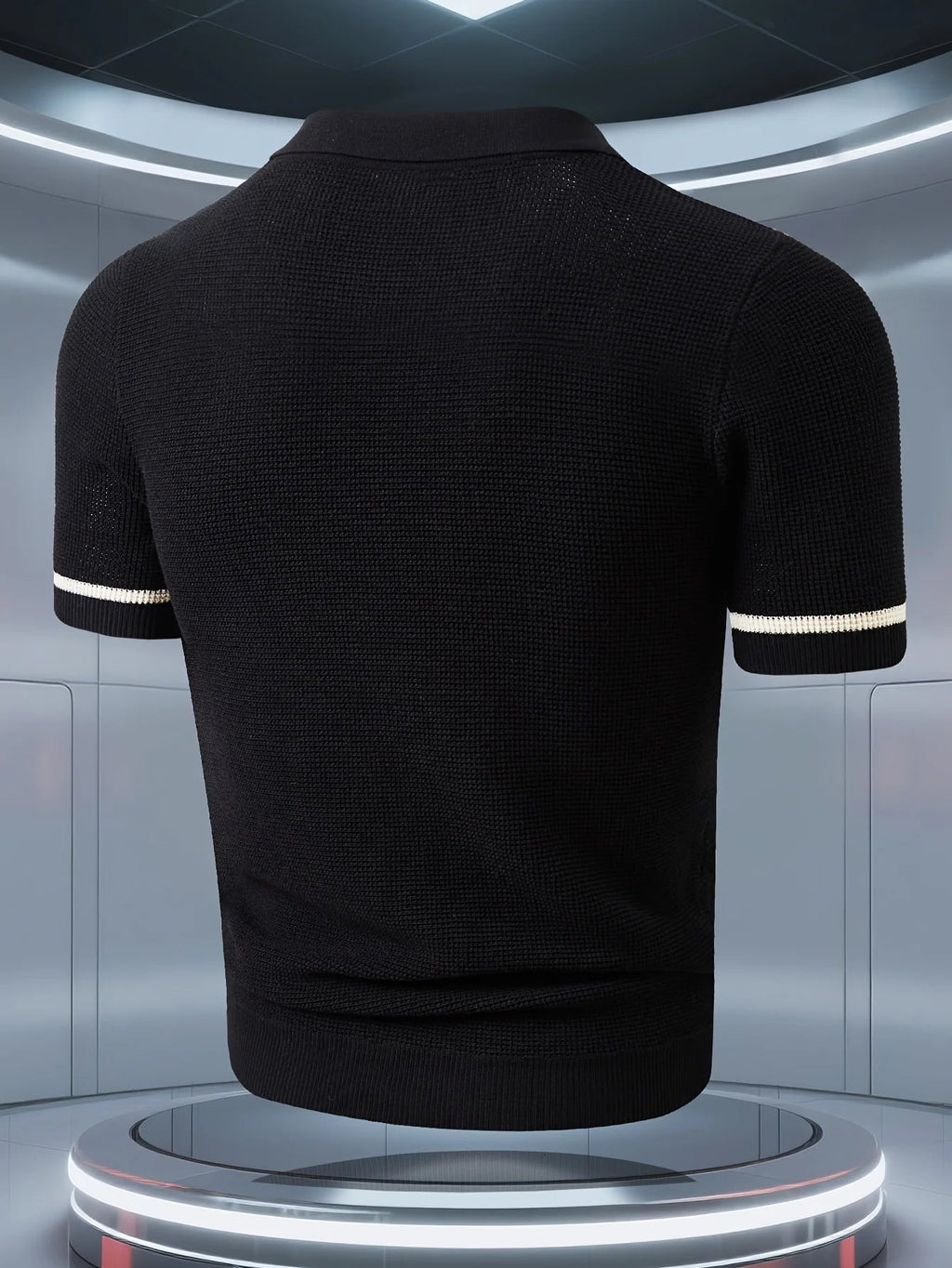 Men's striped knitted polo shirt with short sleeves and buttons