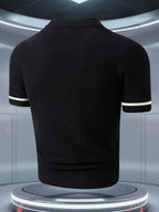 Men's striped knitted polo shirt with short sleeves and buttons