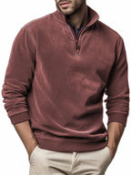 Men's half-zip mock neck sweatshirt with long sleeves and ribbed trims