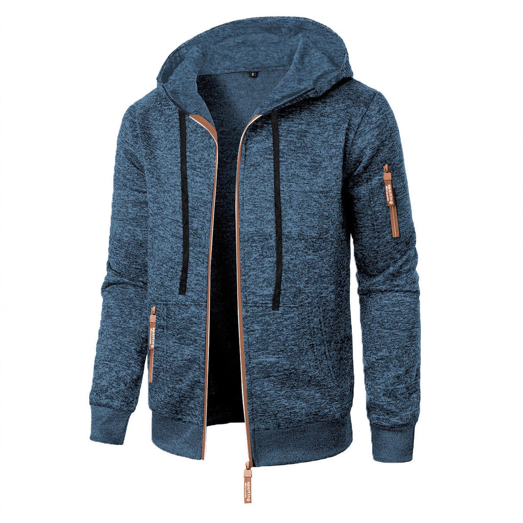 Men's hooded jacquard knit cardigan with full zip and zipped pockets