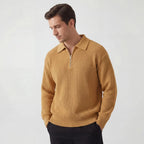 Men's ribbed collared sweater with half-zip fastening and long sleeves