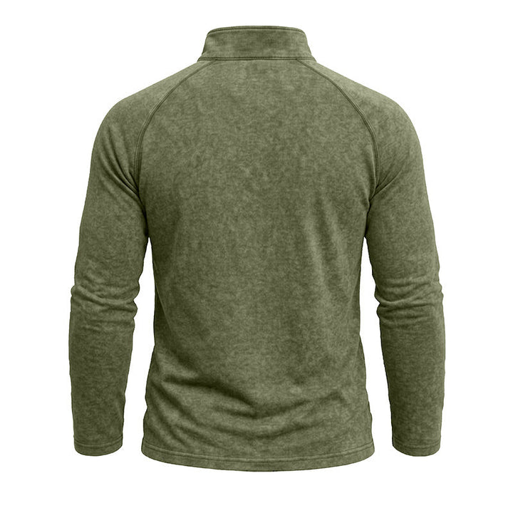 Men's long-sleeve quarter-zip sweatshirt with mock neck and washed texture