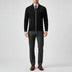 Men's textured knit cardigan with mock neck and full zip fastening