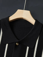 Men's striped knitted polo shirt with short sleeves and buttons