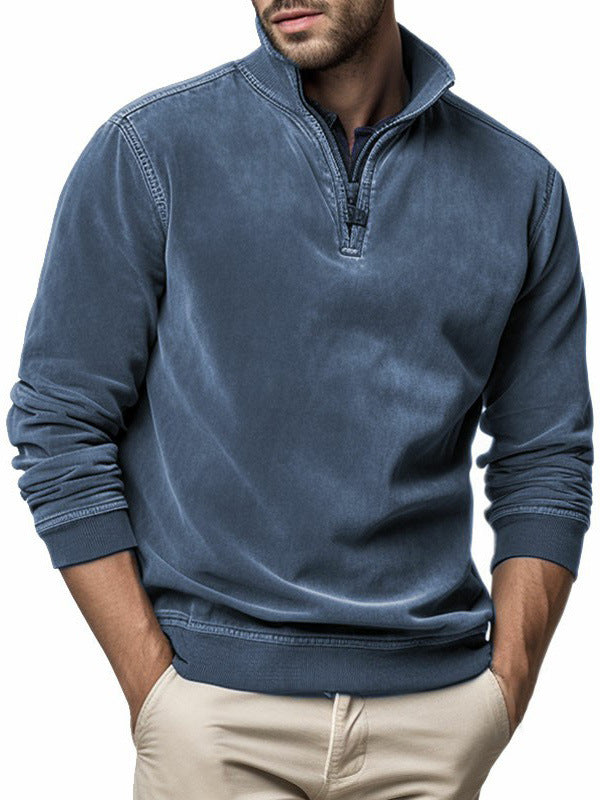 Men's half-zip mock neck sweatshirt with long sleeves and ribbed trims