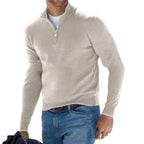 Men's plain quarter-zip knit jumper with mock neck and long sleeves
