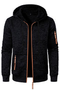 Men's hooded jacquard knit cardigan with full zip and zipped pockets