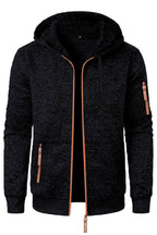 Men's hooded jacquard knit cardigan with full zip and zipped pockets