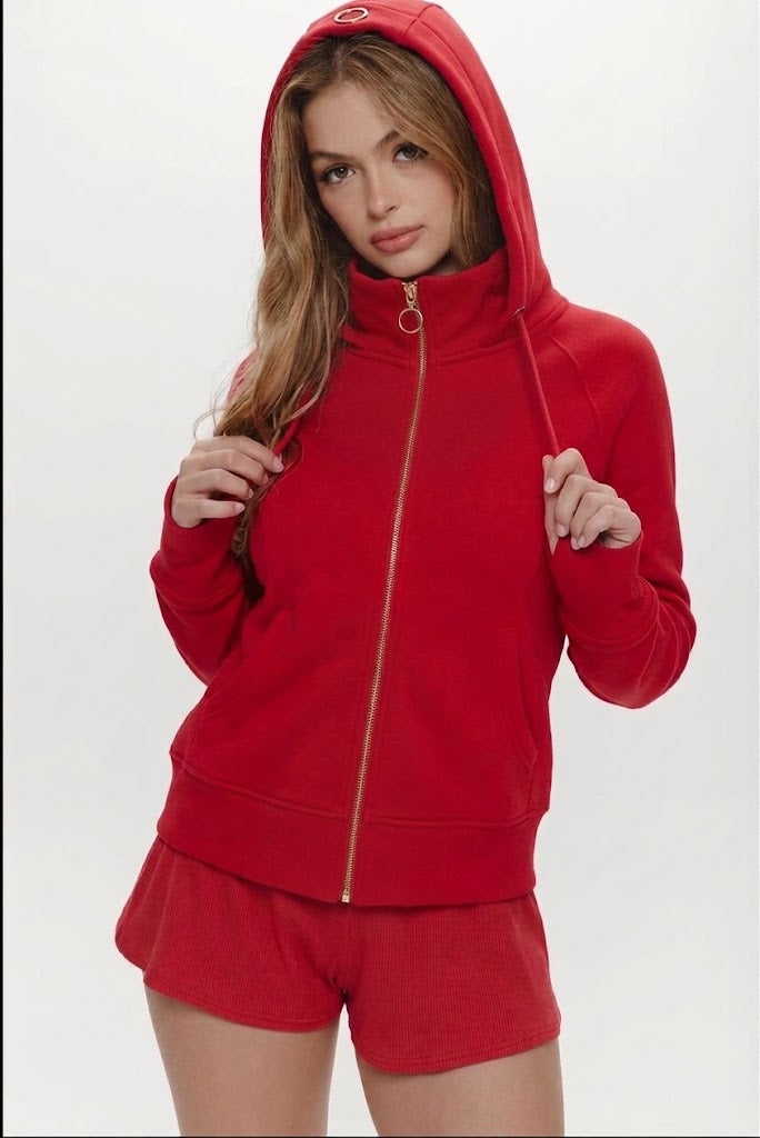 Women's Fleece Zip-Up Funnel-Neck Hoodie