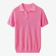 Men's Pink Waffle Knit Polo, V-Neck, Short Sleeves