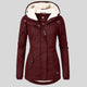 Women's hooded quilted coat with fleece-style lined hood and front zip