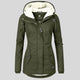 Women's hooded quilted coat with fleece-style lined hood and front zip