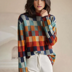 Women's multicoloured checkered turtleneck jumper