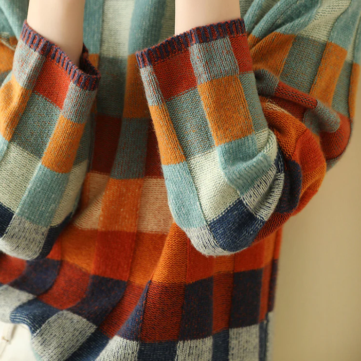 Women's multicoloured checkered turtleneck jumper