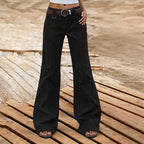 Women's straight-leg cargo trousers with high waist and utility pockets
