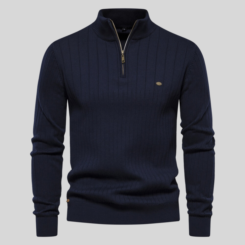 Men's ribbed quarter-zip jumper with high collar