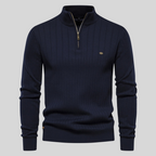 Men's ribbed quarter-zip jumper with high collar