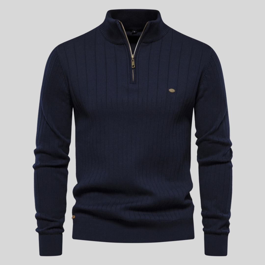 Men's ribbed quarter-zip jumper with high collar