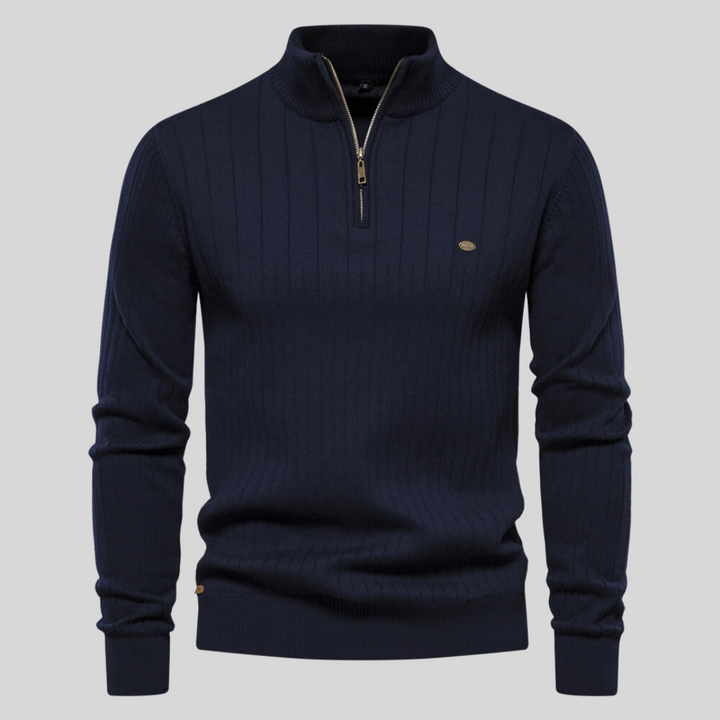 Men's ribbed quarter-zip jumper with high collar