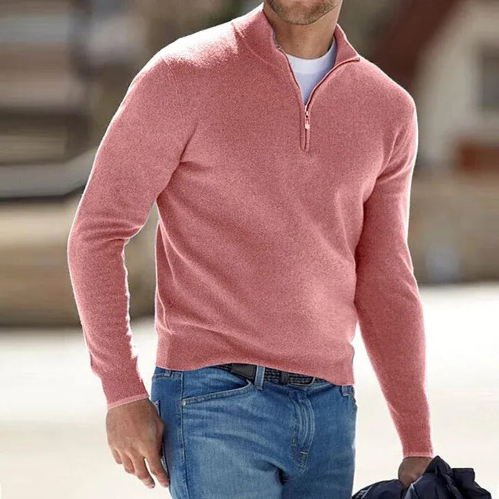 Men's quarter-zip jumper with stand collar and ribbed cuffs