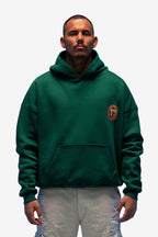 Men's green hoodie with graphic print, hood and kangaroo pocket