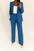Women's two-piece trouser suit set with tailored blazer and wide-leg trousers