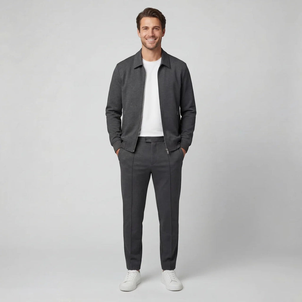 Men's matching jacket and trouser set with zip jacket and drawstring trousers