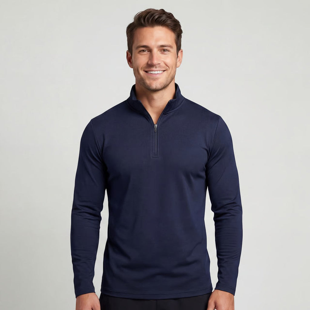 Men's plain quarter-zip sweatshirt with mock neck and long sleeves