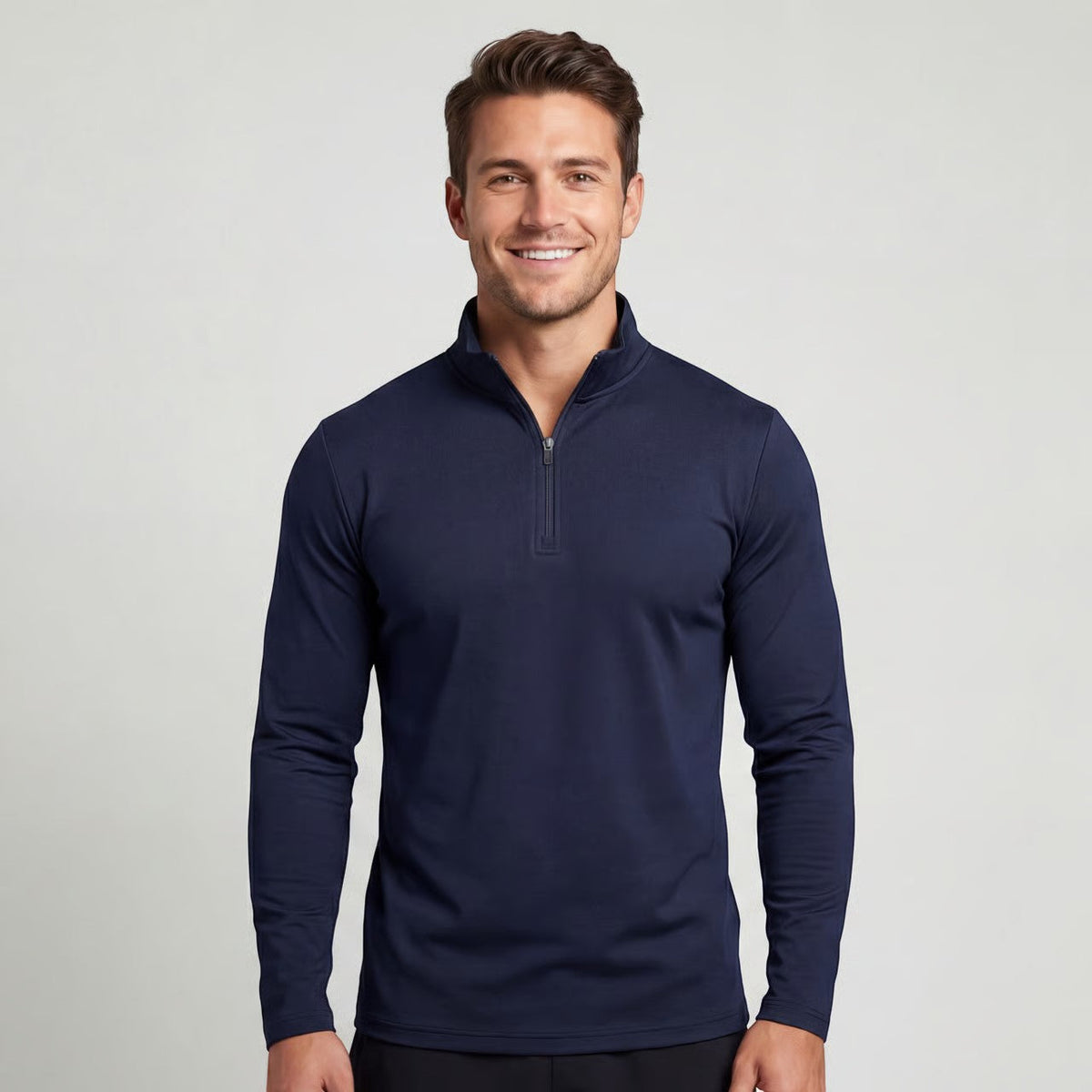 Men's plain quarter-zip sweatshirt with mock neck and long sleeves
