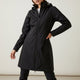 Women's long hooded raincoat with full zip and side pockets