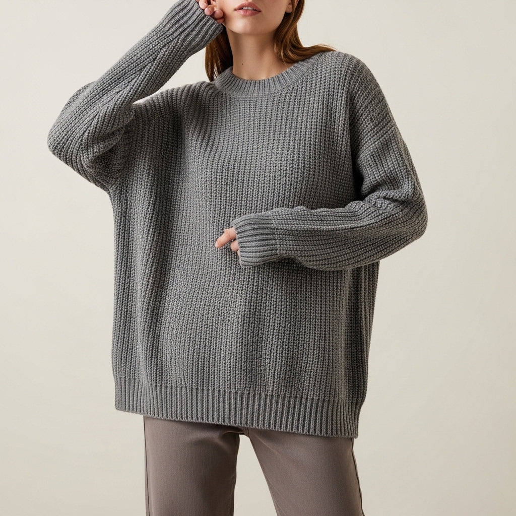 Women's oversized ribbed knit jumper with crew neck