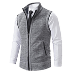 Men's knitted zip-front vest with high collar and pockets