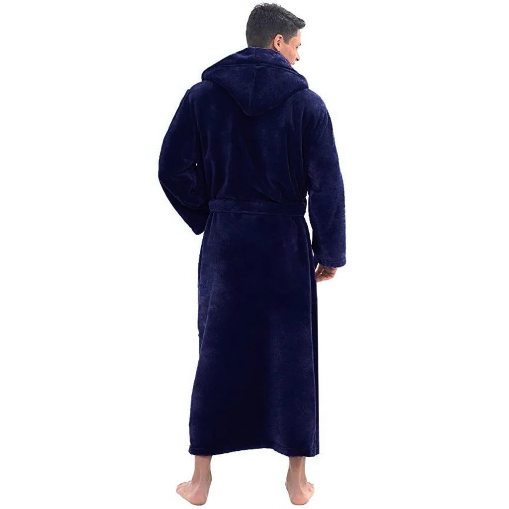 Men's Hooded Plush Fleece Bathrobe
