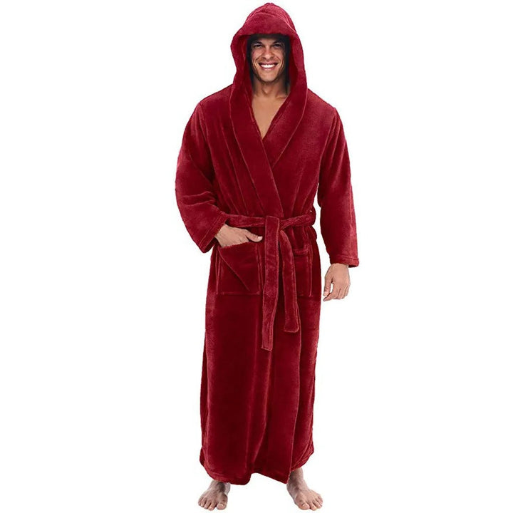 Men's Hooded Plush Fleece Bathrobe