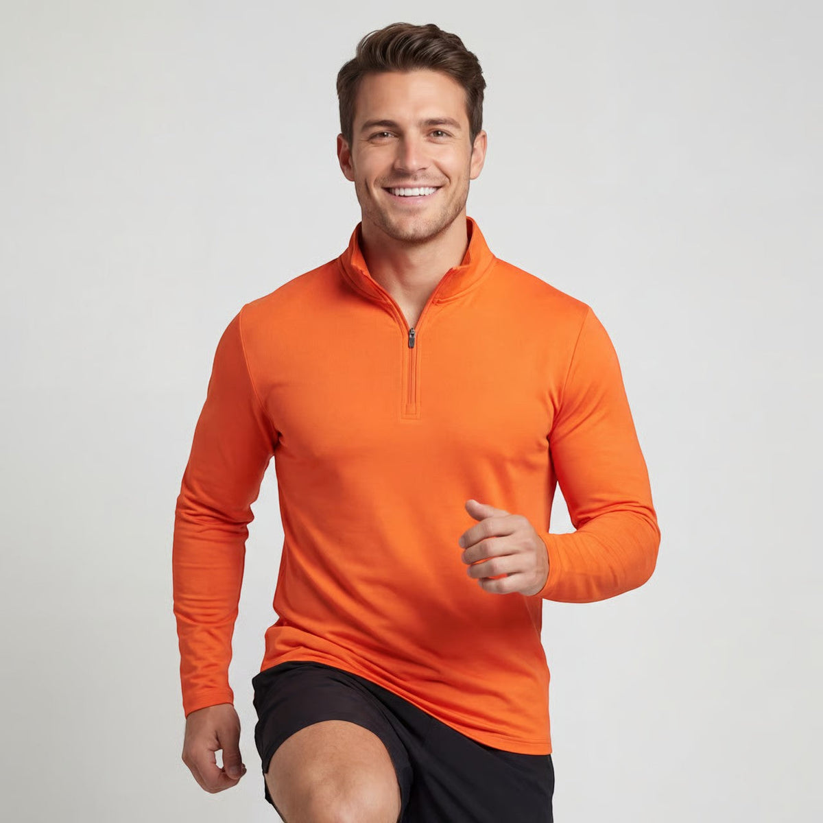 Men's plain quarter-zip sweatshirt with mock neck and long sleeves