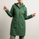 Women's long hooded raincoat with full zip and side pockets