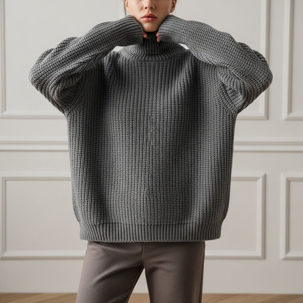 Women's oversized ribbed knit jumper with crew neck
