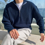 Men's ribbed half-zip jumper with mock neck and long sleeves