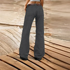 Women's straight-leg cargo trousers with high waist and utility pockets