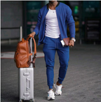 Men's solid tracksuit set with zip jacket and tapered joggers