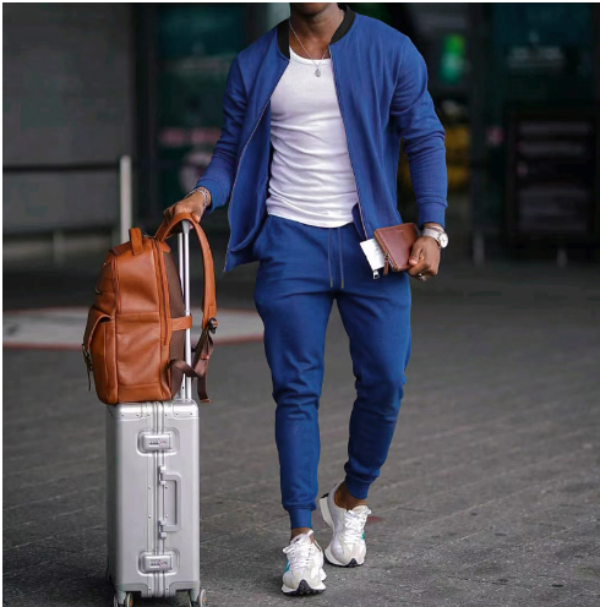 Men's solid tracksuit set with zip jacket and tapered joggers