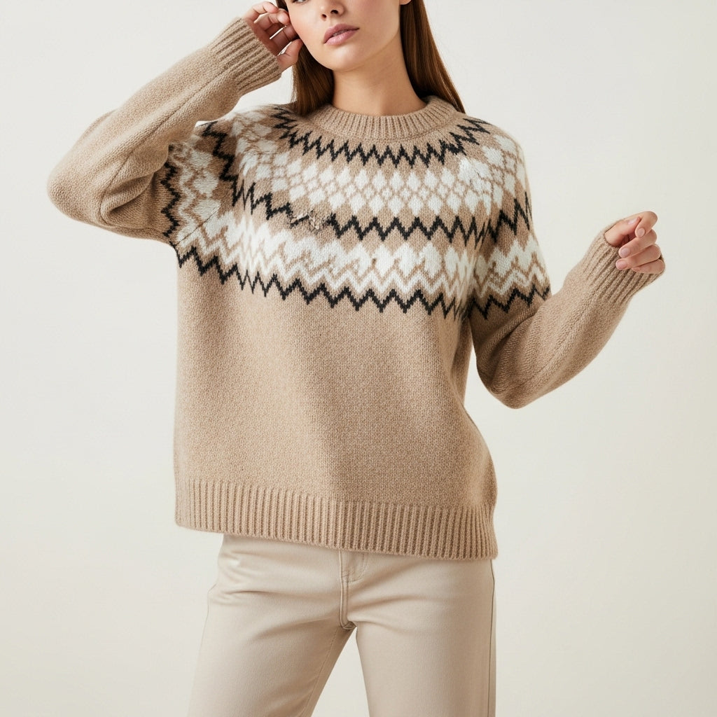 Women's Fair Isle crew neck sweater with long sleeves